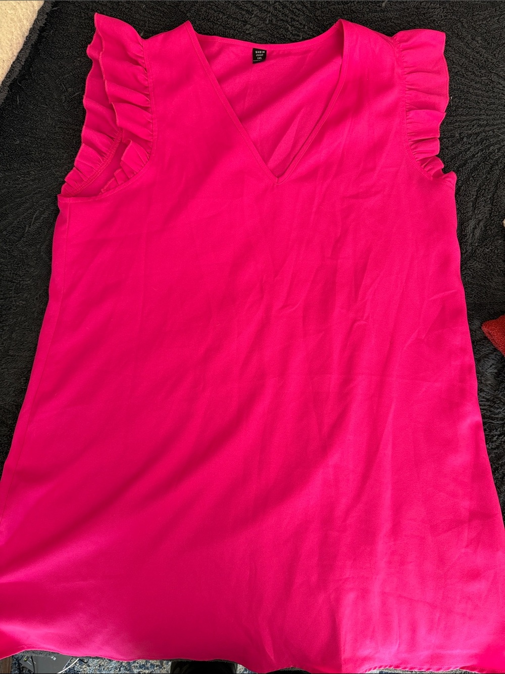 Women's Ruffle Sleeve V-Neck Top - Hot Pink